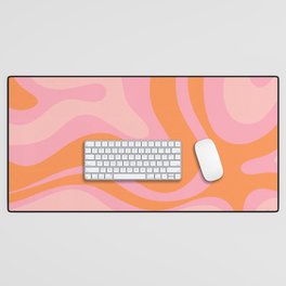 Modern Liquid Swirl Abstract Pattern Square in Retro Pink and Orange Desk Mat