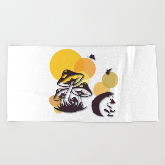 Mushroom And Hedgehog No. 3 Beach Towel