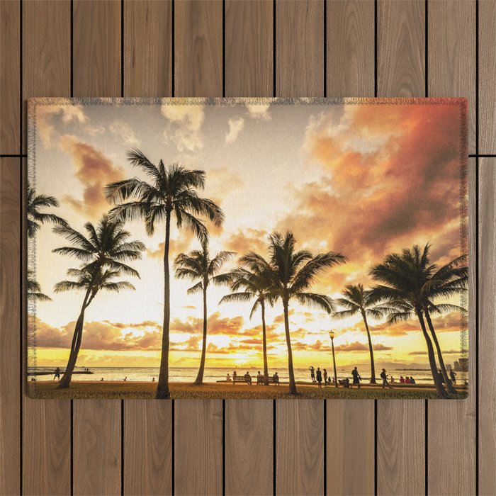 Typical Picturesque Waikiki Beach Sunset Outdoor Rug