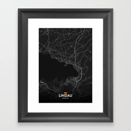 Lindau, Germany - Dark City Map Framed Art Print