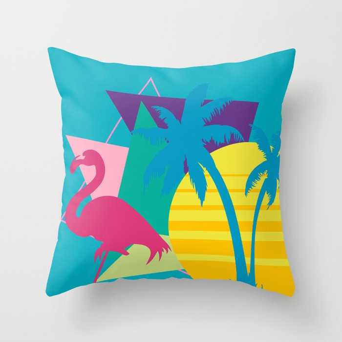 miami beach pink flamingo Throw Pillow