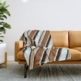 [ Thumbnail: Brown, Tan, Light Cyan & Black Colored Striped/Lined Pattern Throw Blanket ]