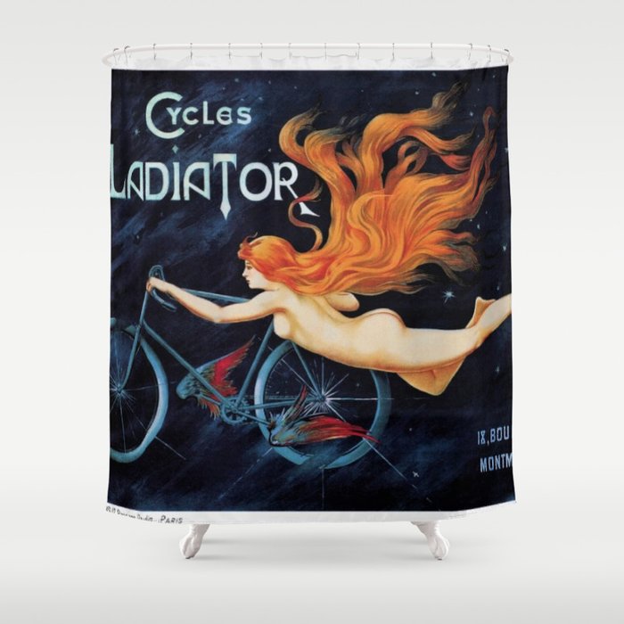 1905 Starry Night Gladiator Bicycles, Montmartre, Paris Vintage Advertisement Poster by George Massias Shower Curtain