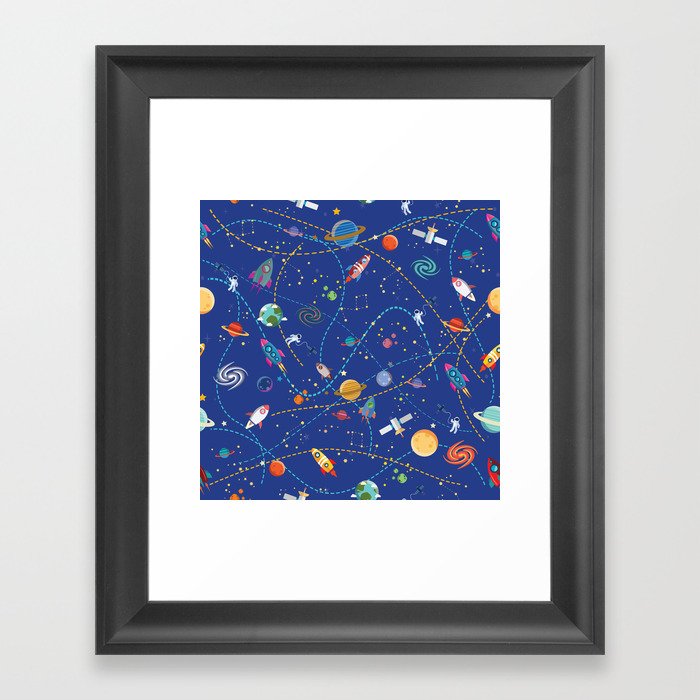Space Rocket Pattern Framed Art Print