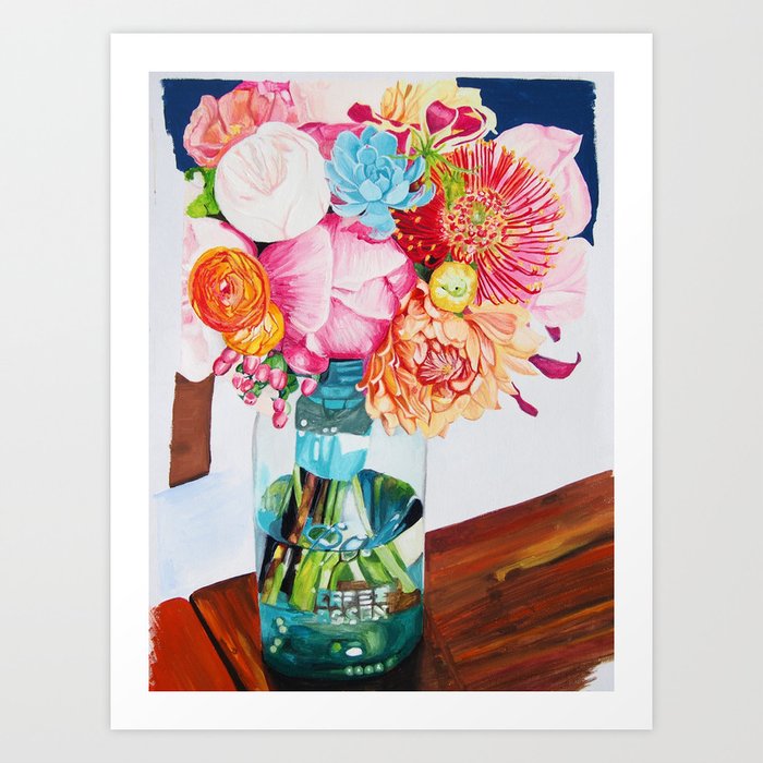Flowers In A Vase Watercolour Painting Art Print By Annagreen