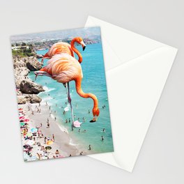 Flamingos on the Beach, Wildlife Surrealism Birds, Nature Flamingo Fantasy Beach Summer Photography Stationery Card