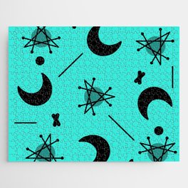 Moons & Stars Atomic Era Abstract Turquoise Jigsaw Puzzle