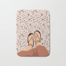 Walking Sandals Bath Mat | Sandals, Travel, Terrazzo, Illustration, Woman, Summer, Terracotta, Adventure, Skirt, Modern 