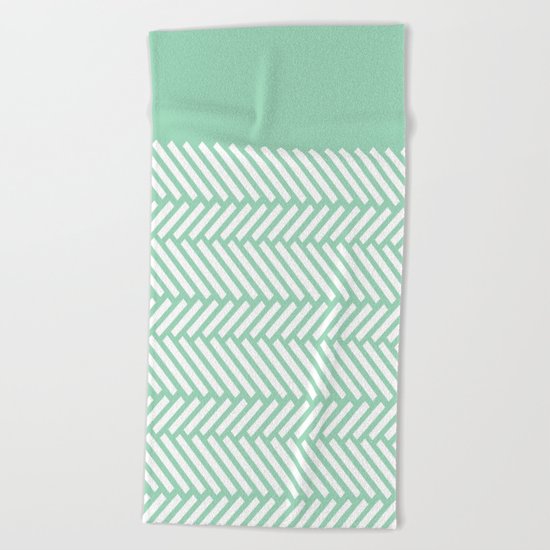 Herringbone Mint Boarder Beach Towel