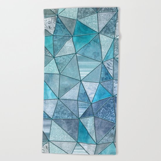 Blue Aqua Glamour Shiny Patchwork Beach Towel