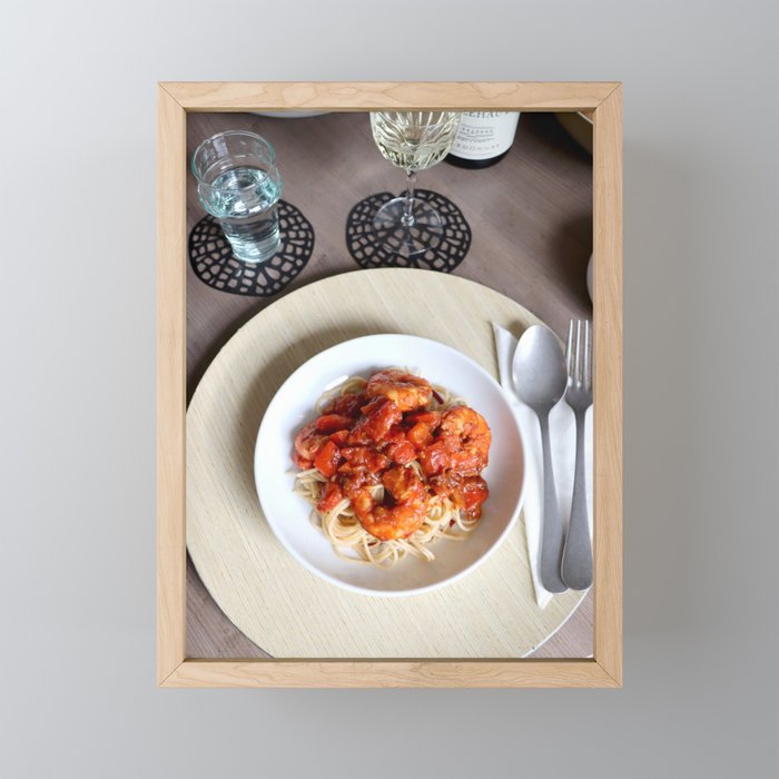 Shrimps pasta Framed Mini Art Print