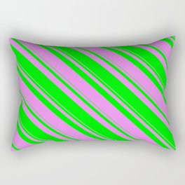 [ Thumbnail: Violet and Lime Colored Stripes Pattern Rectangular Pillow ]