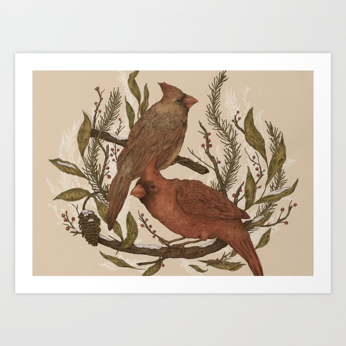 Wintery Cardinals Art Print