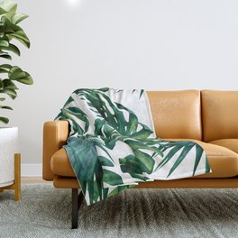 Classic Palm Leaves Tropical Jungle Green Throw Blanket