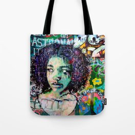 Urban Girl Mixed Media Street Art Woman Portrait Tote Bag