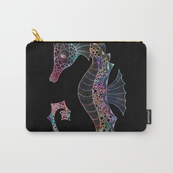 Drawn Seahorse on Black Carry-All Pouch