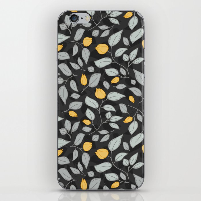 Yellow tulips pattern on a black background iPhone Skin