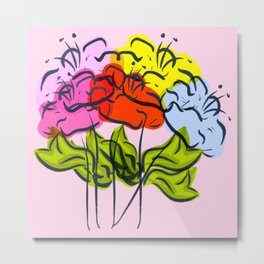 Big Colorful Summer Flowers On Pink Metal Print