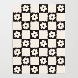 Retro Flower Checker in Black&White Poster