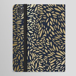 Leafy Flower Art Pattern in Navy and Gold iPad Folio Case