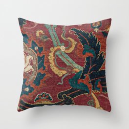 Flowery Arabic Rug III // 17th Century Colorful Plum Red Light Teal Sapphire Navy Blue Ornate Patter Throw Pillow