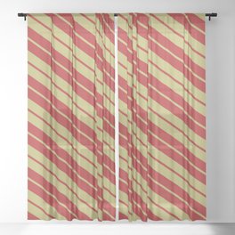 [ Thumbnail: Red & Dark Khaki Colored Lines Pattern Sheer Curtain ]