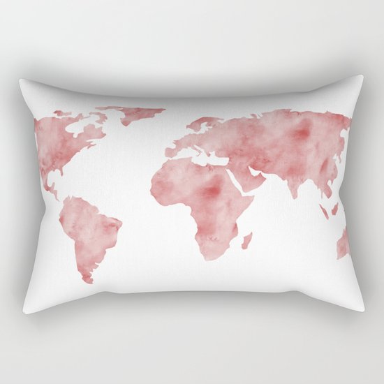 World Map Light Red Watercolor Rectangular Pillow
