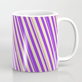 [ Thumbnail: Purple and Pale Goldenrod Colored Striped/Lined Pattern Coffee Mug ]