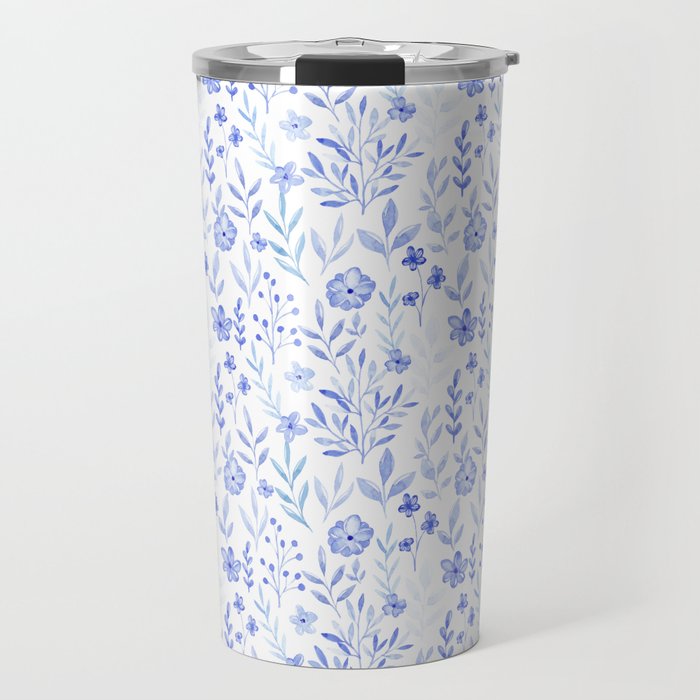 Watercolor blue flower pattern Travel Mug