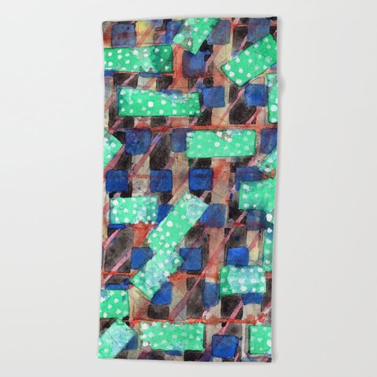 Dotted Green Rectangles on Top Pattern Beach Towel
