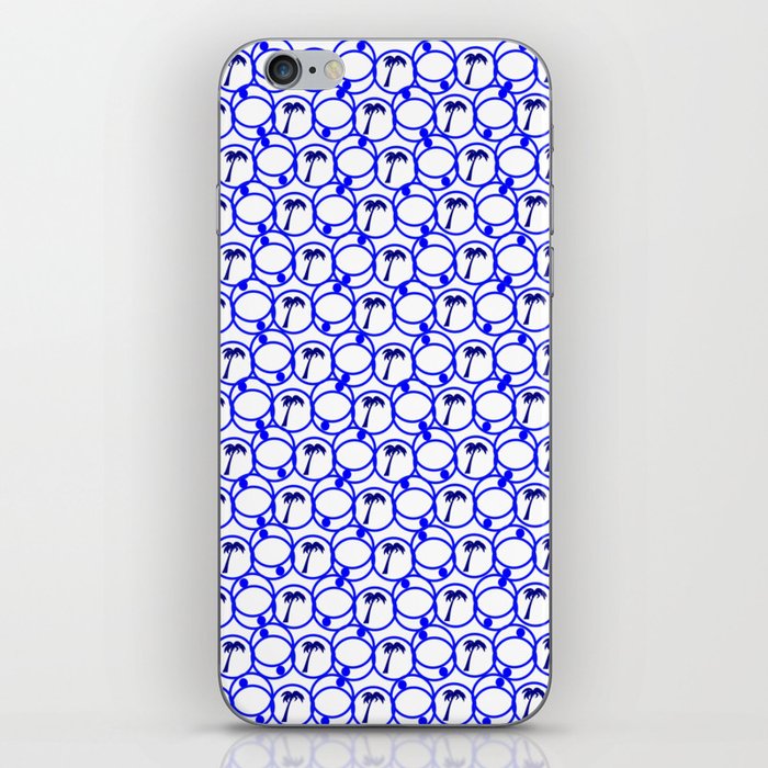 Blue and White Geometric Pattern With Palm Trees iPhone Skin