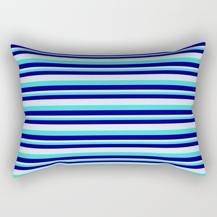 Turquoise, Blue, and Lavender Colored Lined Pattern Rectangular Pillow