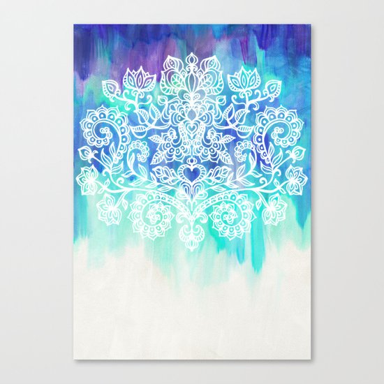 Indigo & Aqua Abstract - doodle painting Canvas Print