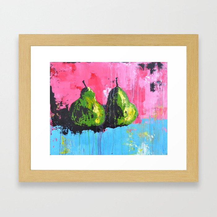 Pears on Pink and Blue Framed Art Print