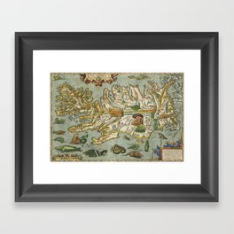 Iceland Map 1590 Framed Art Print
