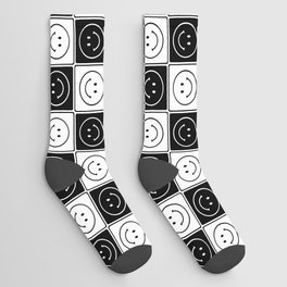 Checked Smiley Faces Pattern (Black & White) Socks