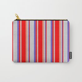 [ Thumbnail: Dark Salmon, Red, Slate Blue & Light Gray Colored Lines Pattern Carry-All Pouch ]