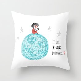 Girl reading in the Moon Throw Pillow