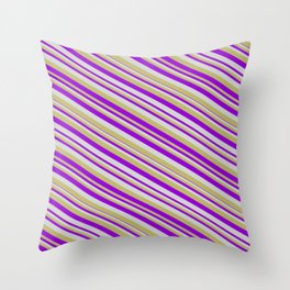 [ Thumbnail: Light Grey, Dark Khaki, and Dark Violet Colored Striped/Lined Pattern Throw Pillow ]