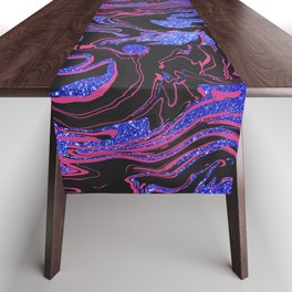 Modern Pink Black Blue Glitter Marble Pattern Table Runner