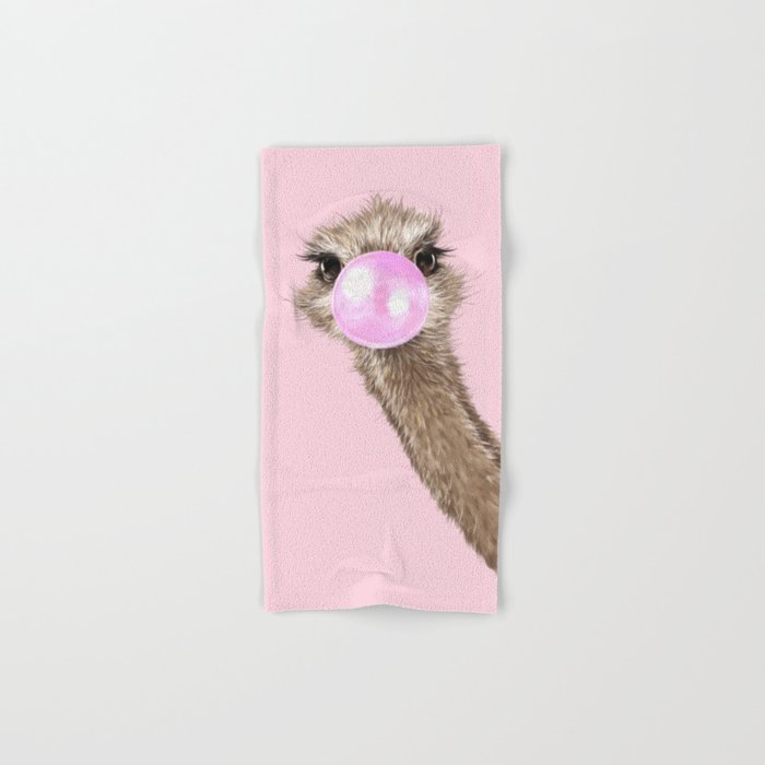 Sneaky Ostrich with Bubble Gum in Pink Hand & Bath Towel