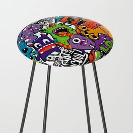 Abstract seamless comics monsters. Cartoon mutant repeated pattern Counter Stool