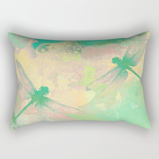 Green Painting Dragonflies Rectangular Pillow