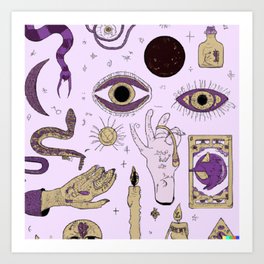 Illustrative Witchy Gothic Purple Design Phone Case Art Print