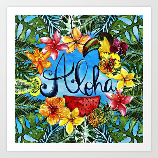 Aloha - Tropical Flower Food and Animal Summer Design on #Society6 Art Print