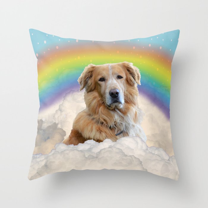 Golden Retriever Dog Rainbow Clouds Throw Pillow