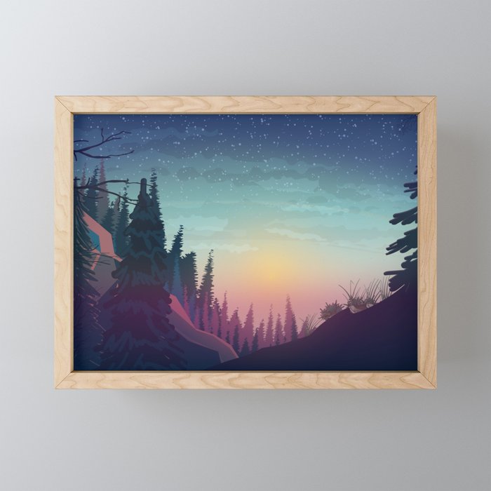 Majestic Forest and Mountain Sunset Framed Mini Art Print