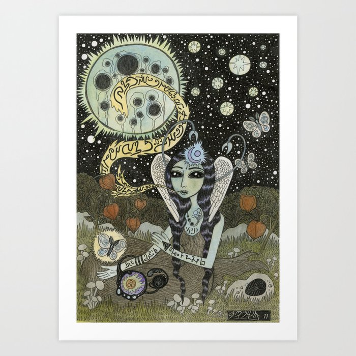 Moth Girl Singing To The Moon Art Print By Bethywilliams Society6