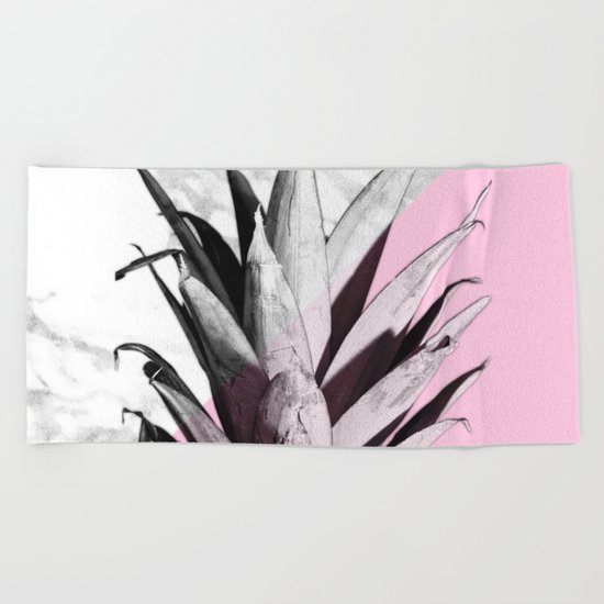 Pineapple Top Marble Pastel Pink Beach Towel