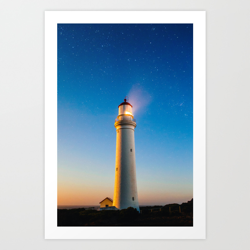 Lighthouse At Night Art Print By Nauticaldecor Society6